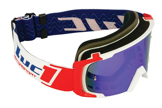 Luc1 - Masque Cross LUCKY - TEAM LUC1 - Blanc/Rouge - Ecran iridium Bleu +transparent