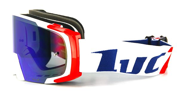 Luc1 - Masque Cross LUCKY - TEAM LUC1 - Blanc/Rouge - Ecran iridium Bleu +transparent