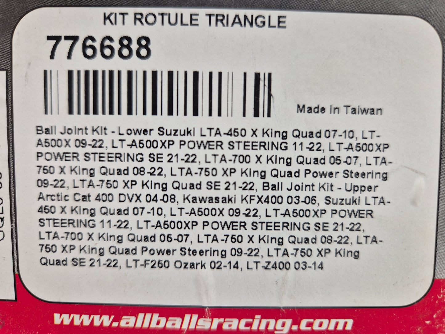 Kit reconditionnement rotule de triangle supérieur/inférieur All Balls 42-1019 LTZ250/LTA400-750/KFX400